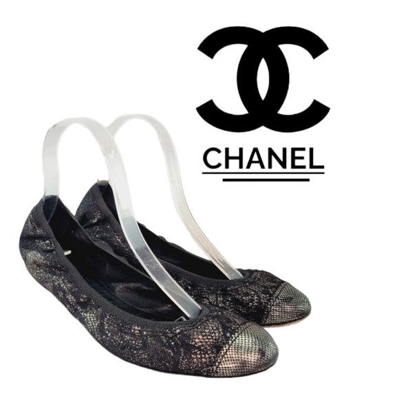 AUTHENTIC CHANEL Ballet Flats Stretch Spirit - Black Shimmer 40 EU (10US) - Picture 1 of 11